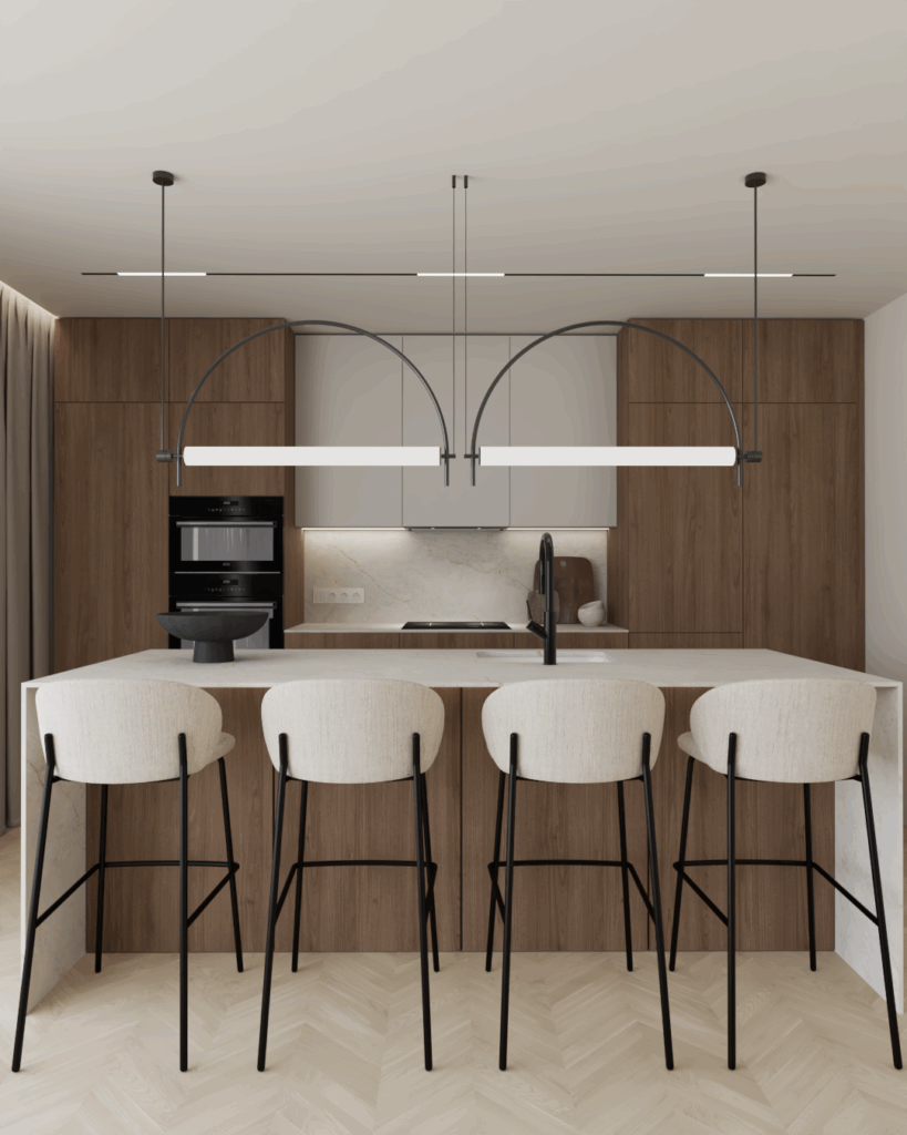 Funkcjonalny salon z kuchnią i wyspą – projektant wnętrz Kościan