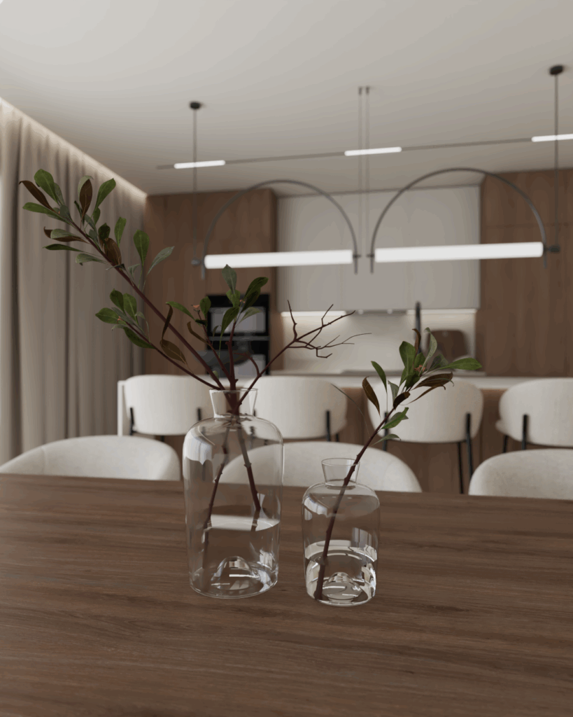 Projektowanie wnętrz Kościan – salon z kuchnią w ciepłych barwach