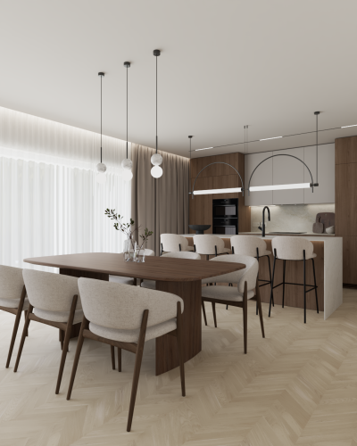 Salon z kuchnią w stylu nowoczesnym – projektowanie wnętrz Kościan